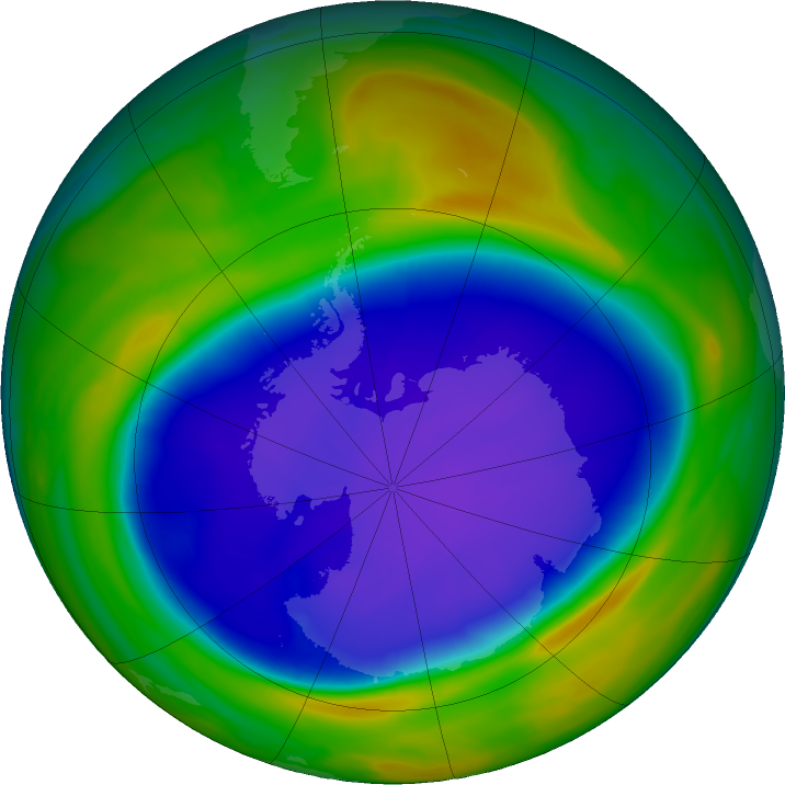 Antarctic ozone map for 20 September 2020